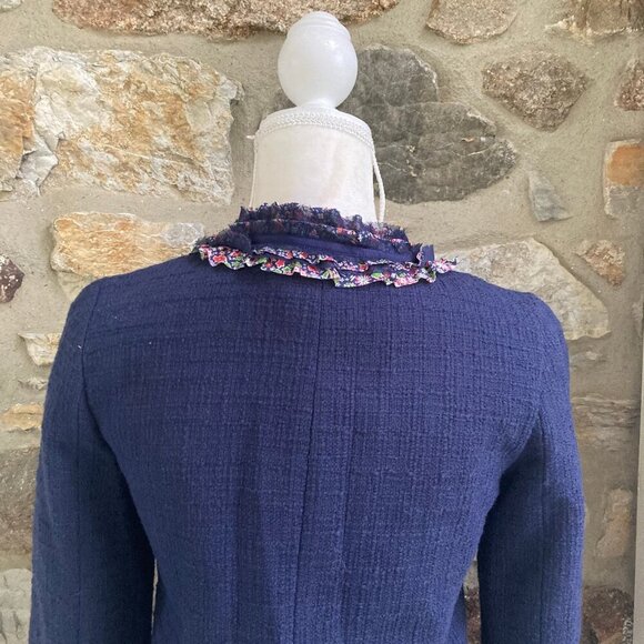 J Crew Lady Jacket Blazer Liberty London Floral Trim Tweed Navy Womens 0 - Picture 9 of 11